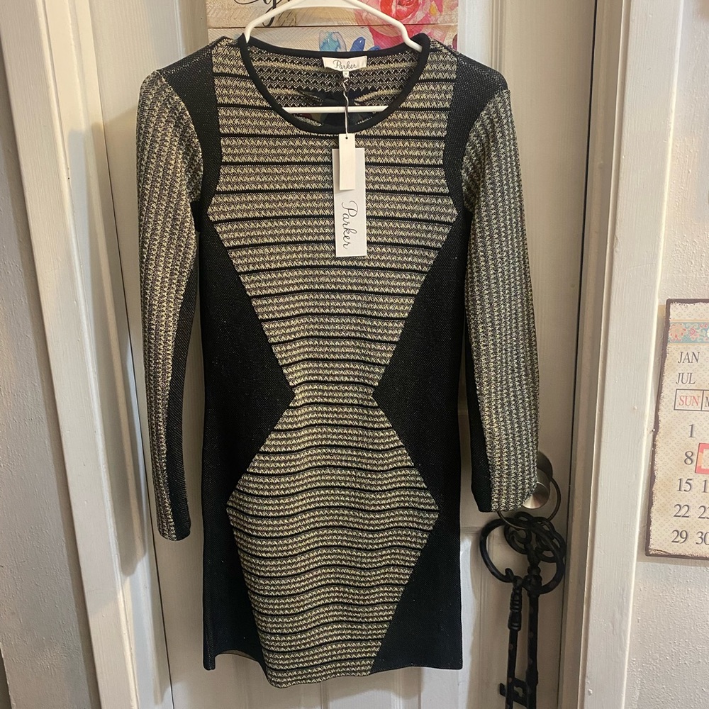 Parker gold and black dress